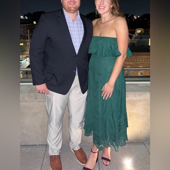 Love You So Truly Dark Green Burnout Floral Strapless Midi Dress - Picture 5 of 10